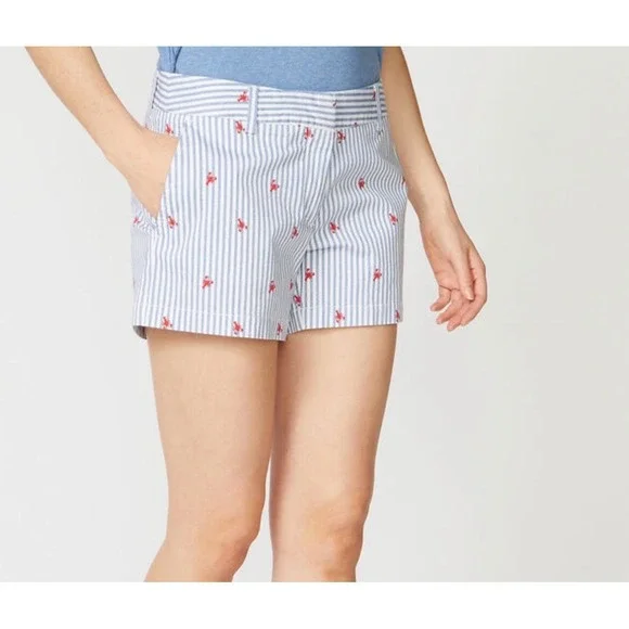 NWT Nautica Blue & White Striped Shorts W/ Lobsters Print Women's Size 14 - Picture 2 of 10